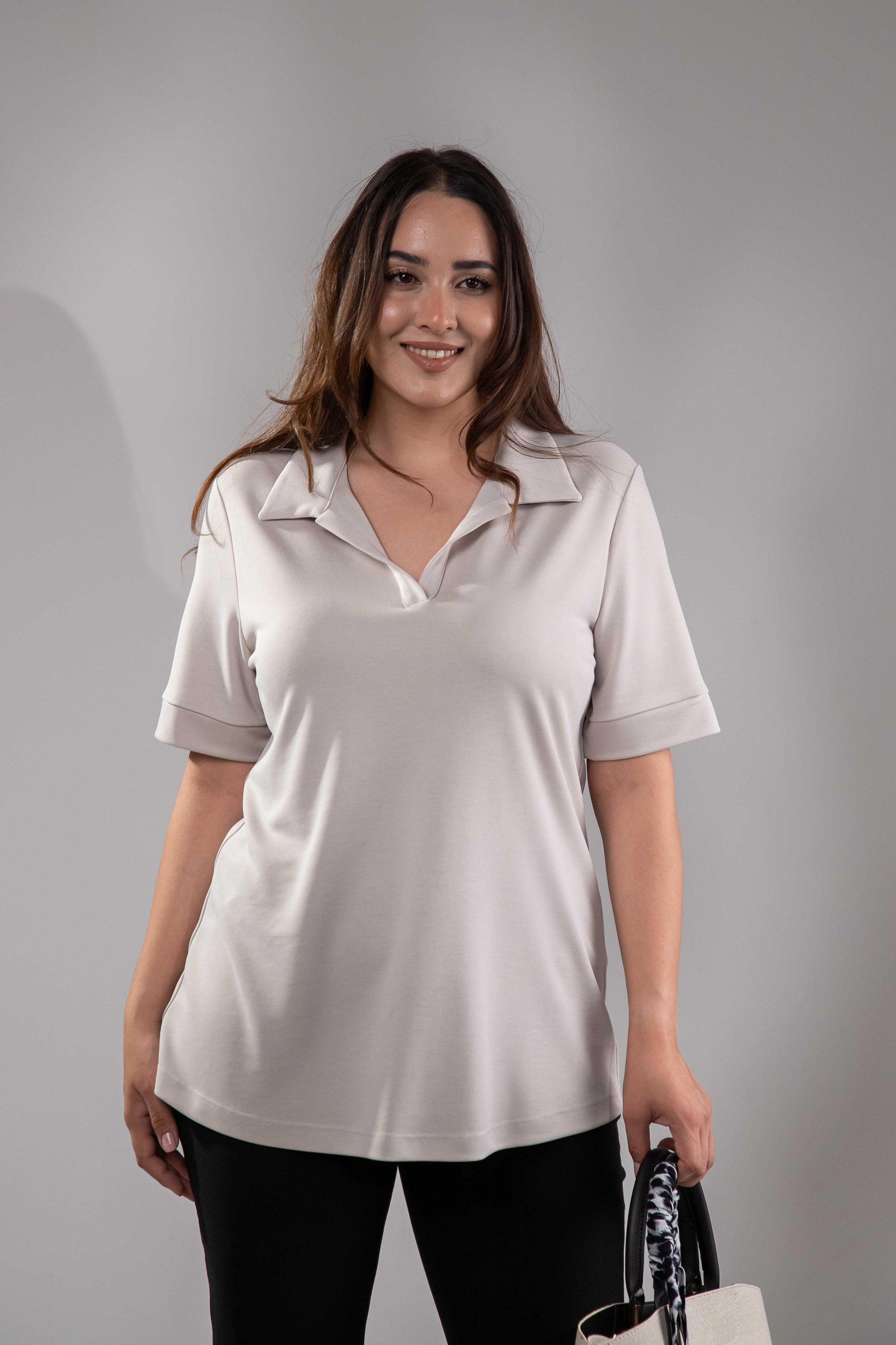 1112038 Plus Size, Shirt Collar Blouse, Beige