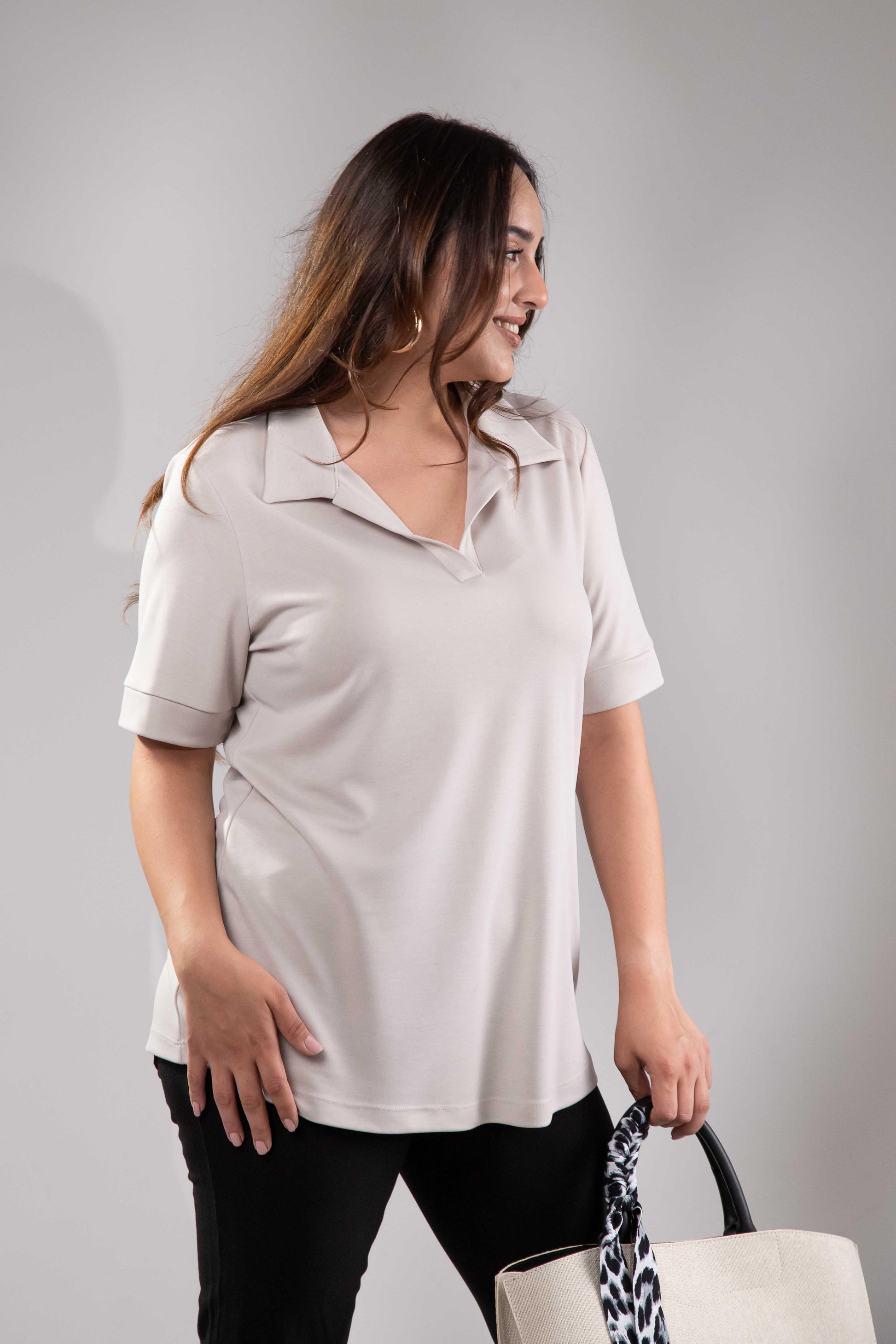 1112038 Plus Size, Shirt Collar Blouse, Beige