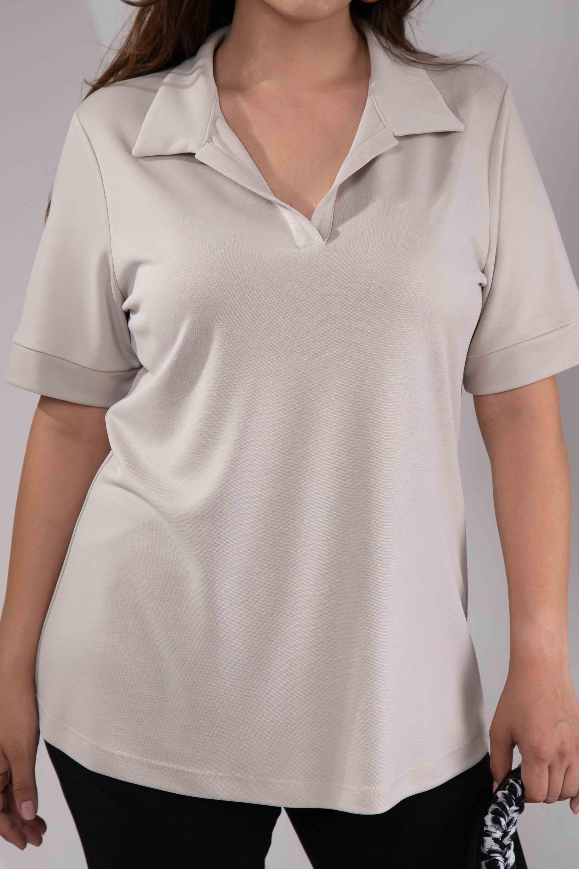 1112038 Plus Size, Shirt Collar Blouse, Beige
