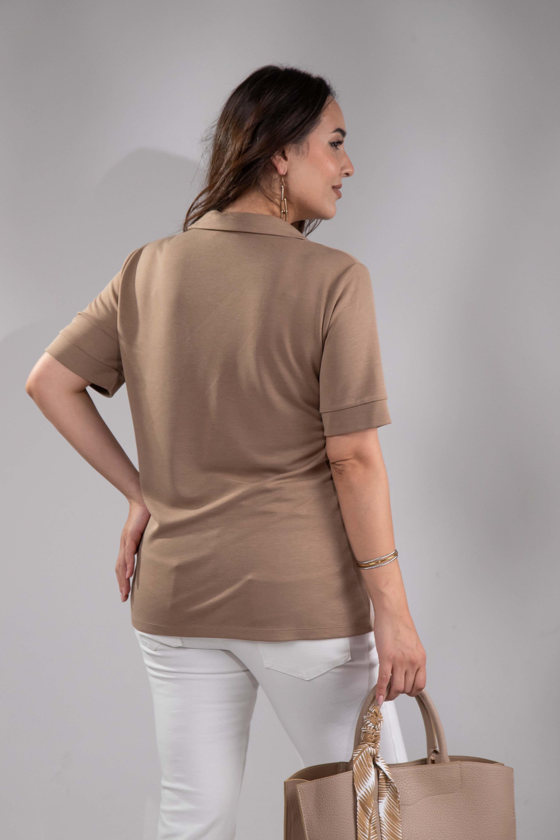 1112038 Plus Size, Shirt Collar Blouse, Camel