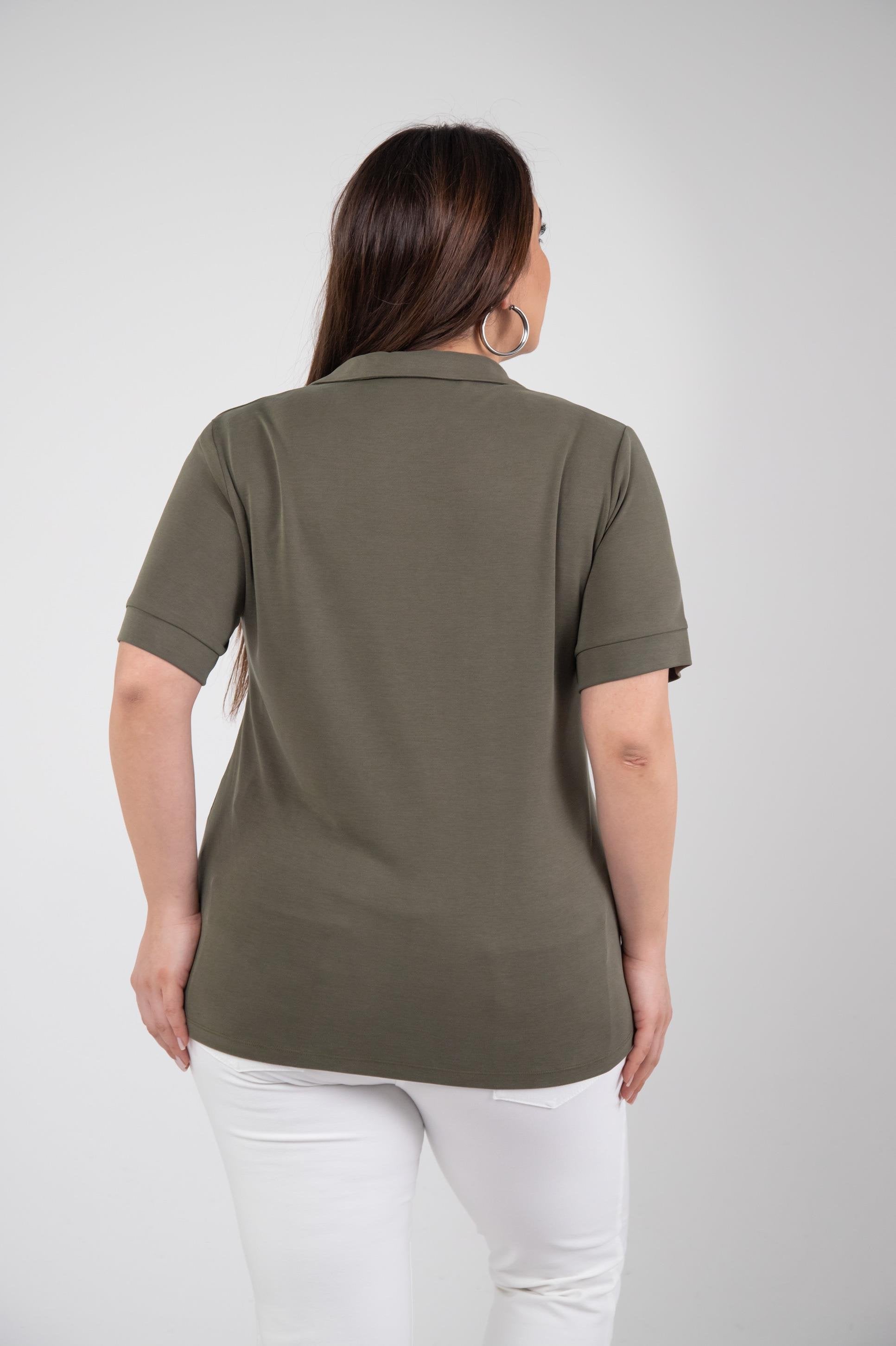 1112038 Plus Size, Shirt Collar Blouse, Khaki