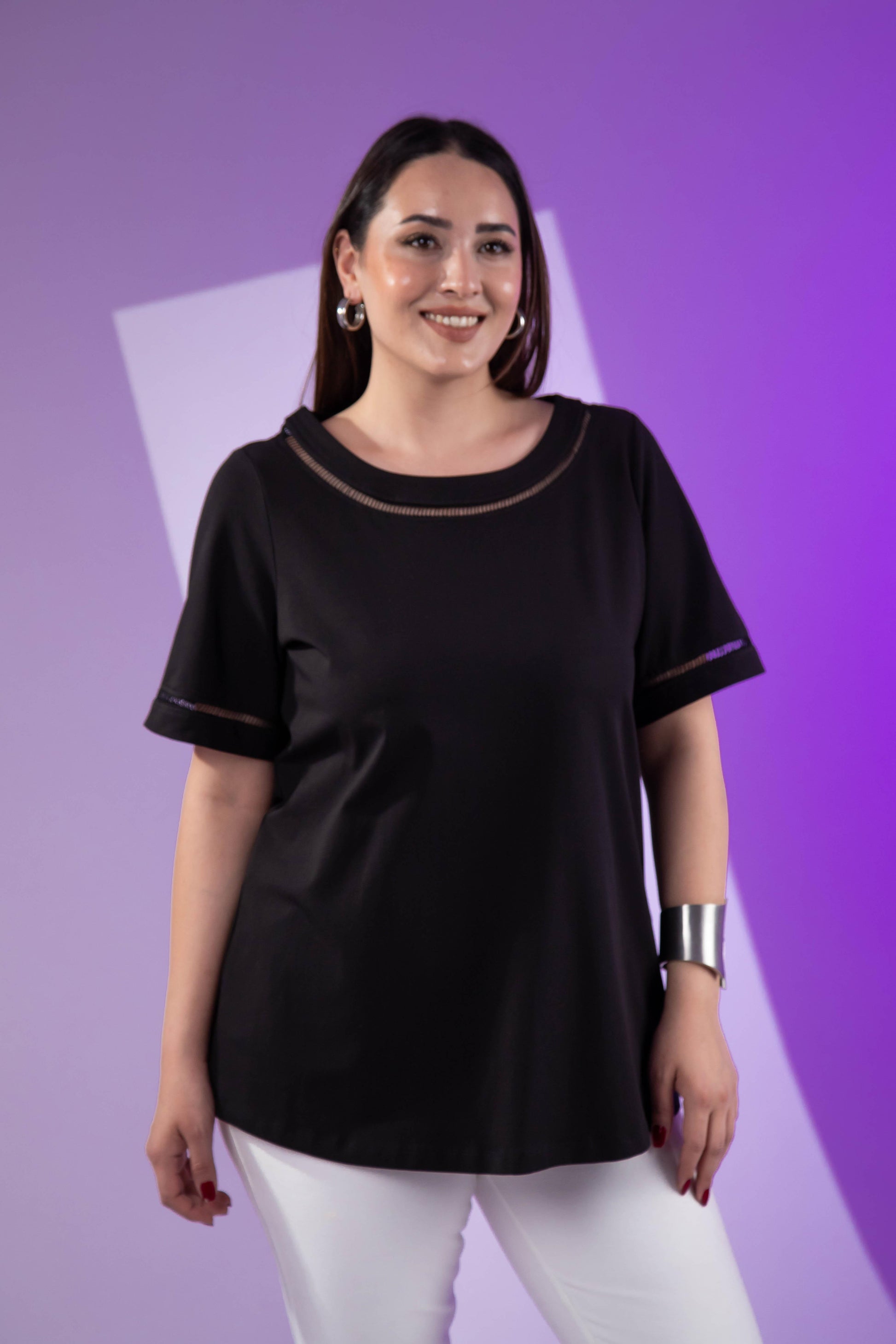 3330460 Şerit Detaylı Bluz Siyah