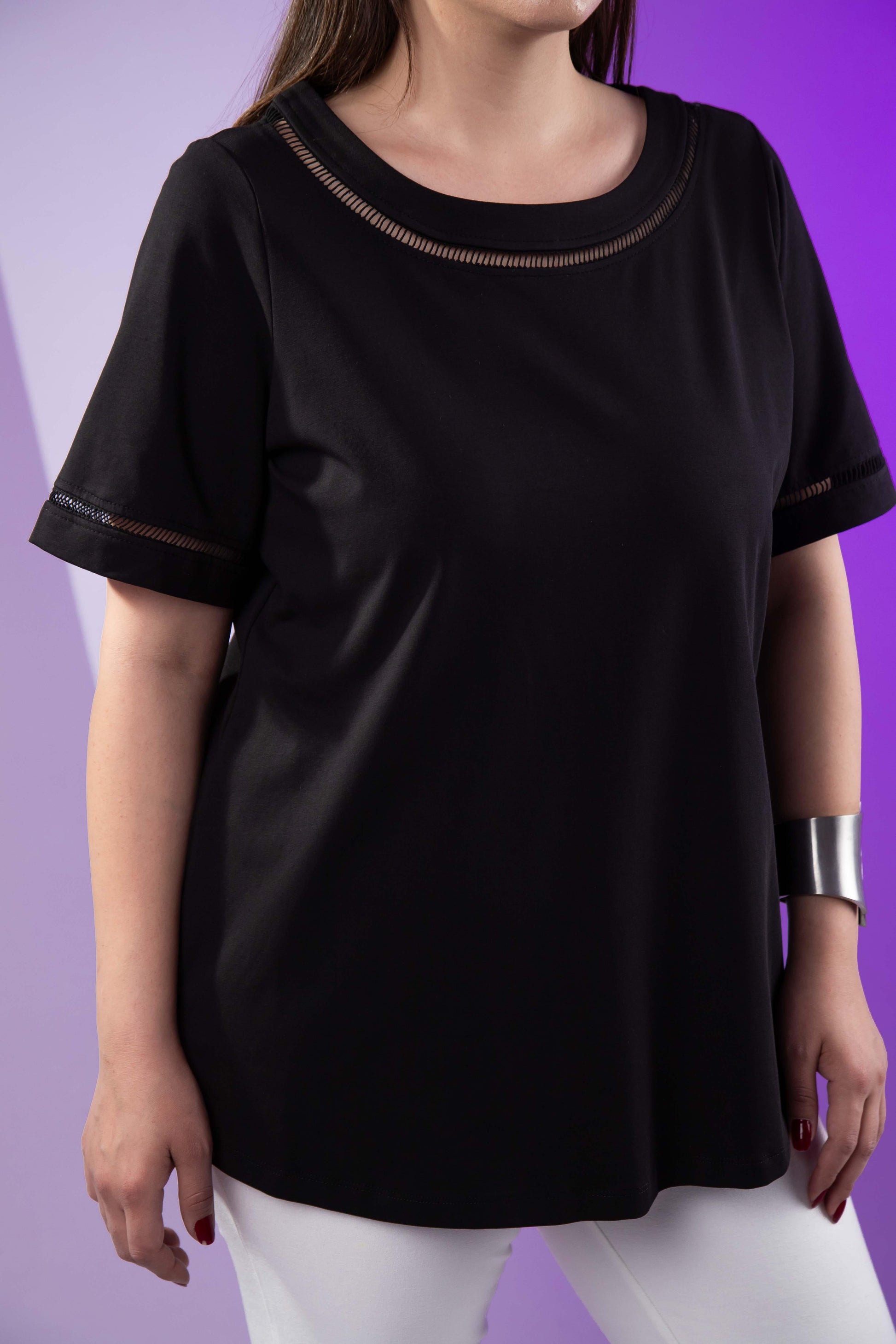 3330460 Şerit Detaylı Bluz Siyah