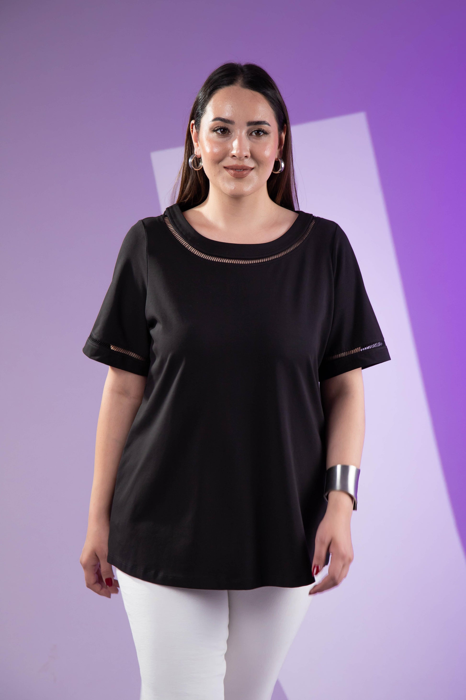 3330460 Şerit Detaylı Bluz Siyah