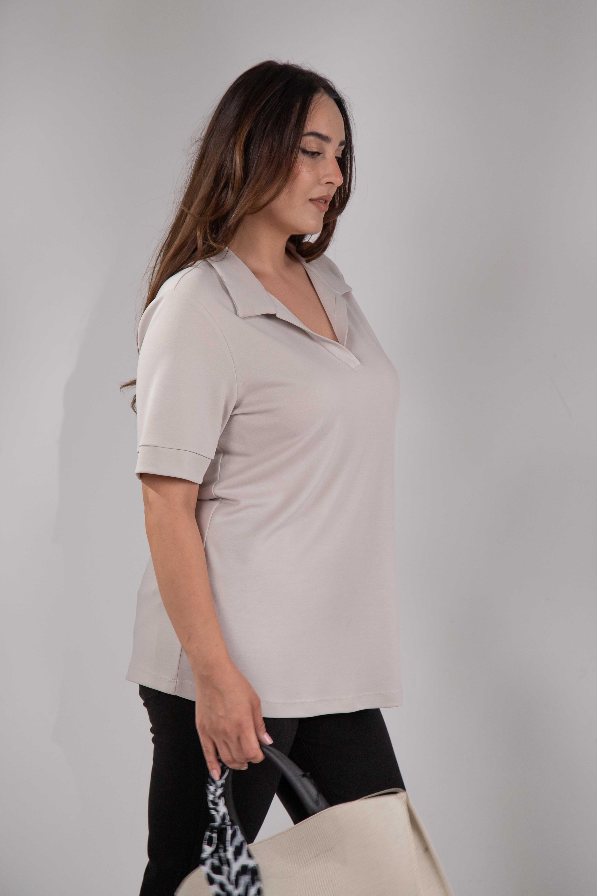 1112038 Plus Size, Shirt Collar Blouse, Beige