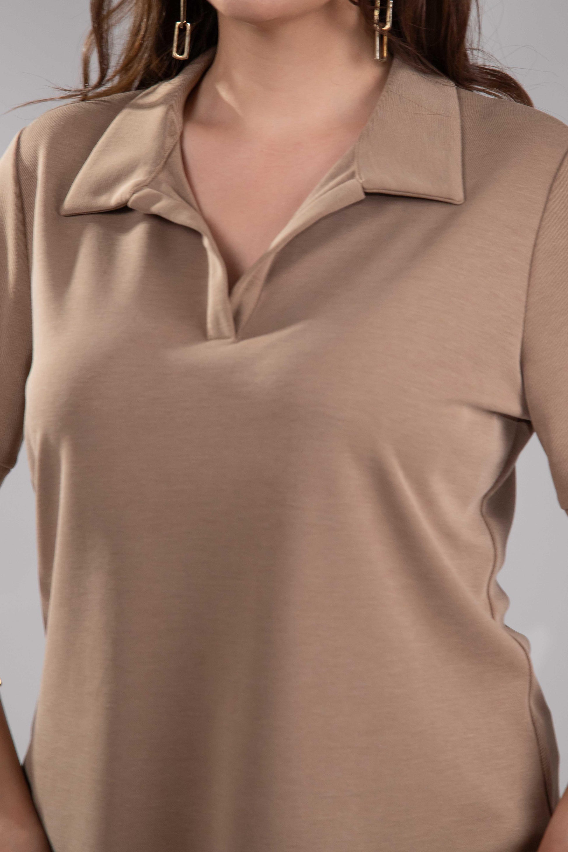 1112038 Plus Size, Shirt Collar Blouse, Camel