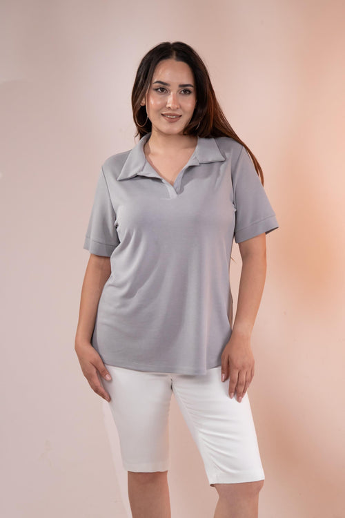 1112038 Plus Size, Shirt Collar Blouse, Grey