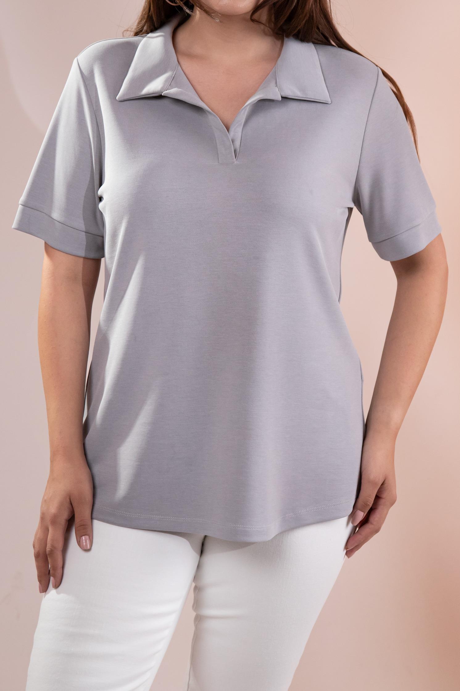 1112038 Plus Size, Shirt Collar Blouse, Grey