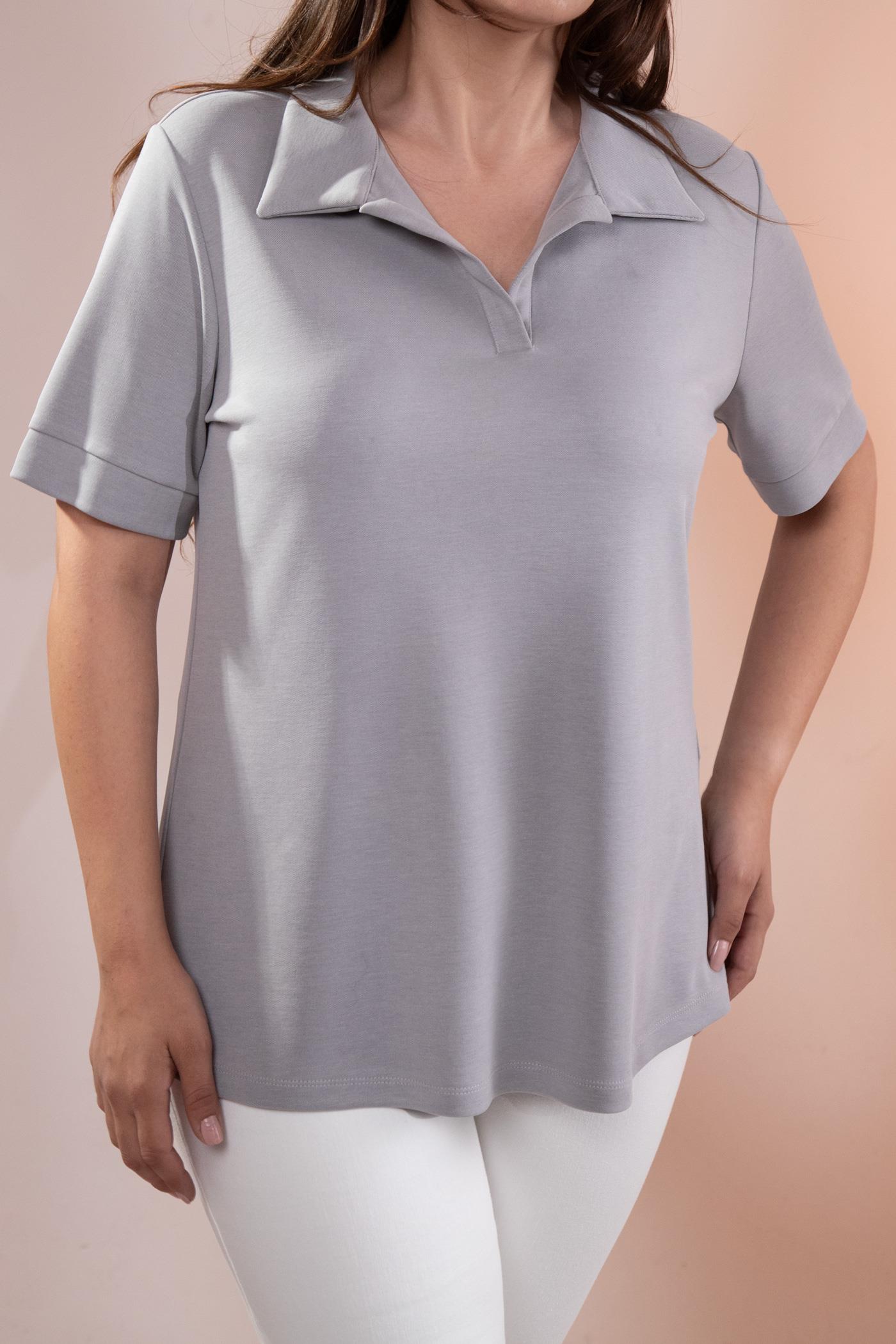 1112038 Plus Size, Shirt Collar Blouse, Grey