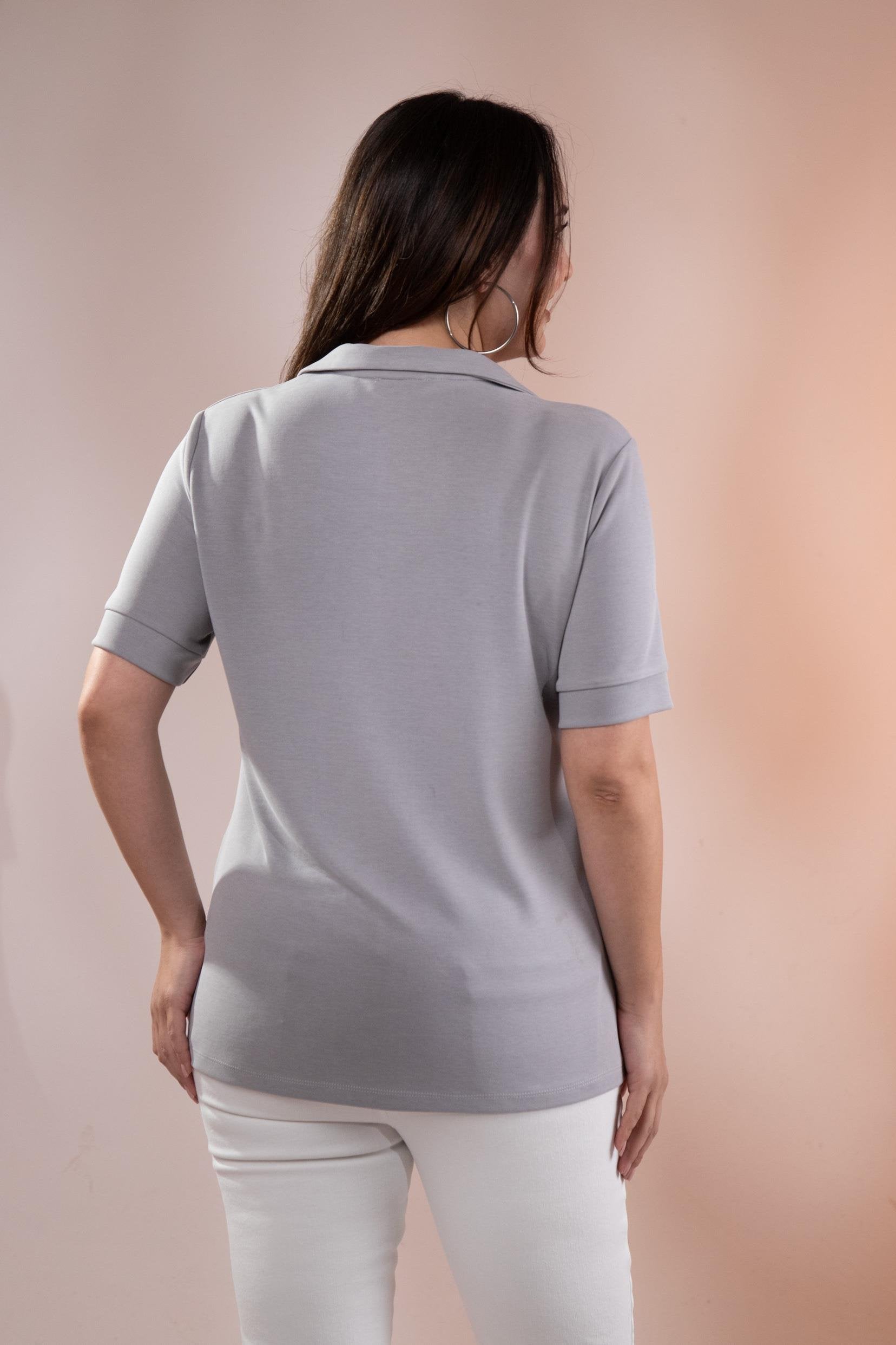 1112038 Plus Size, Shirt Collar Blouse, Grey