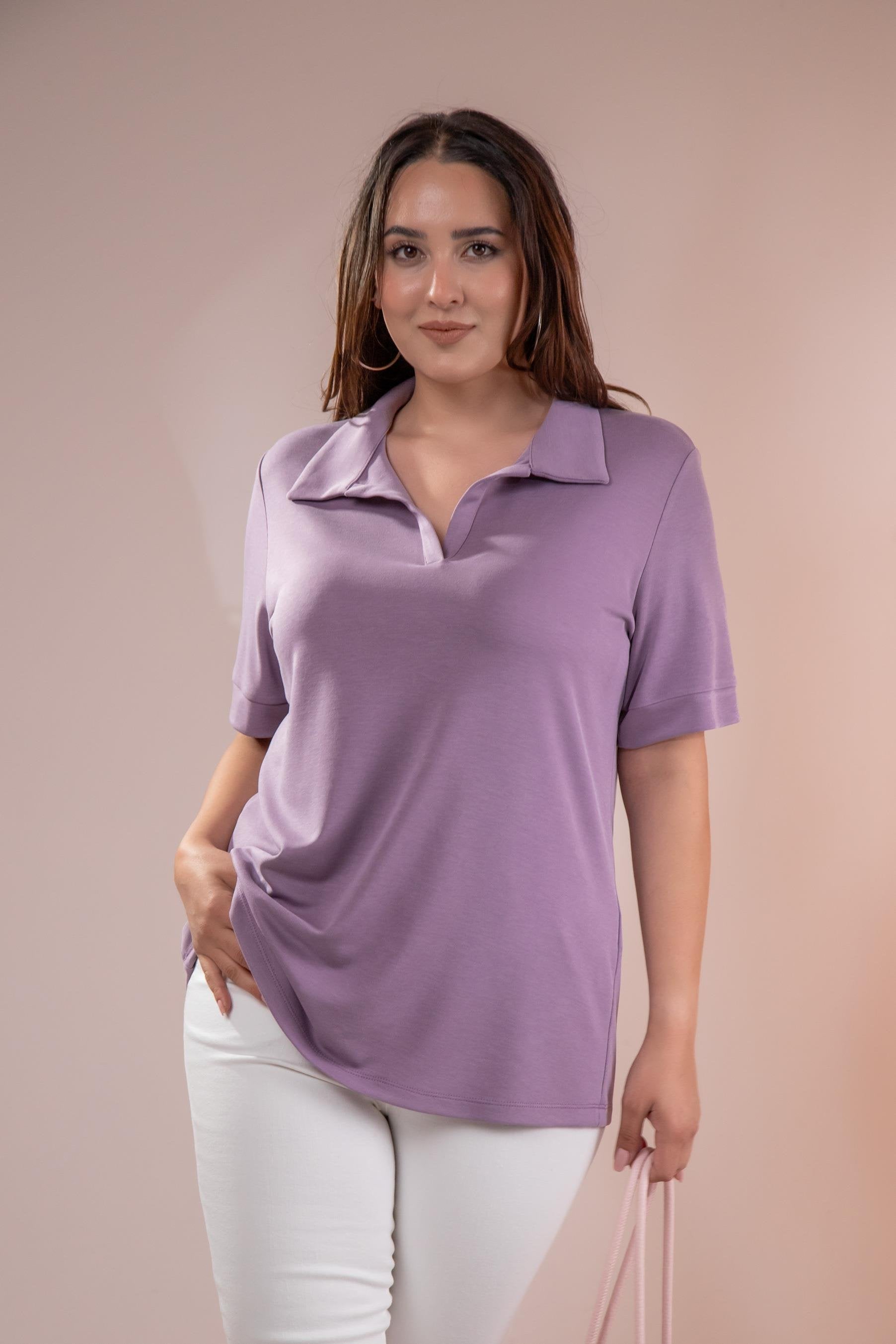 1112038 Plus Size, Shirt Collar Blouse, Lilac