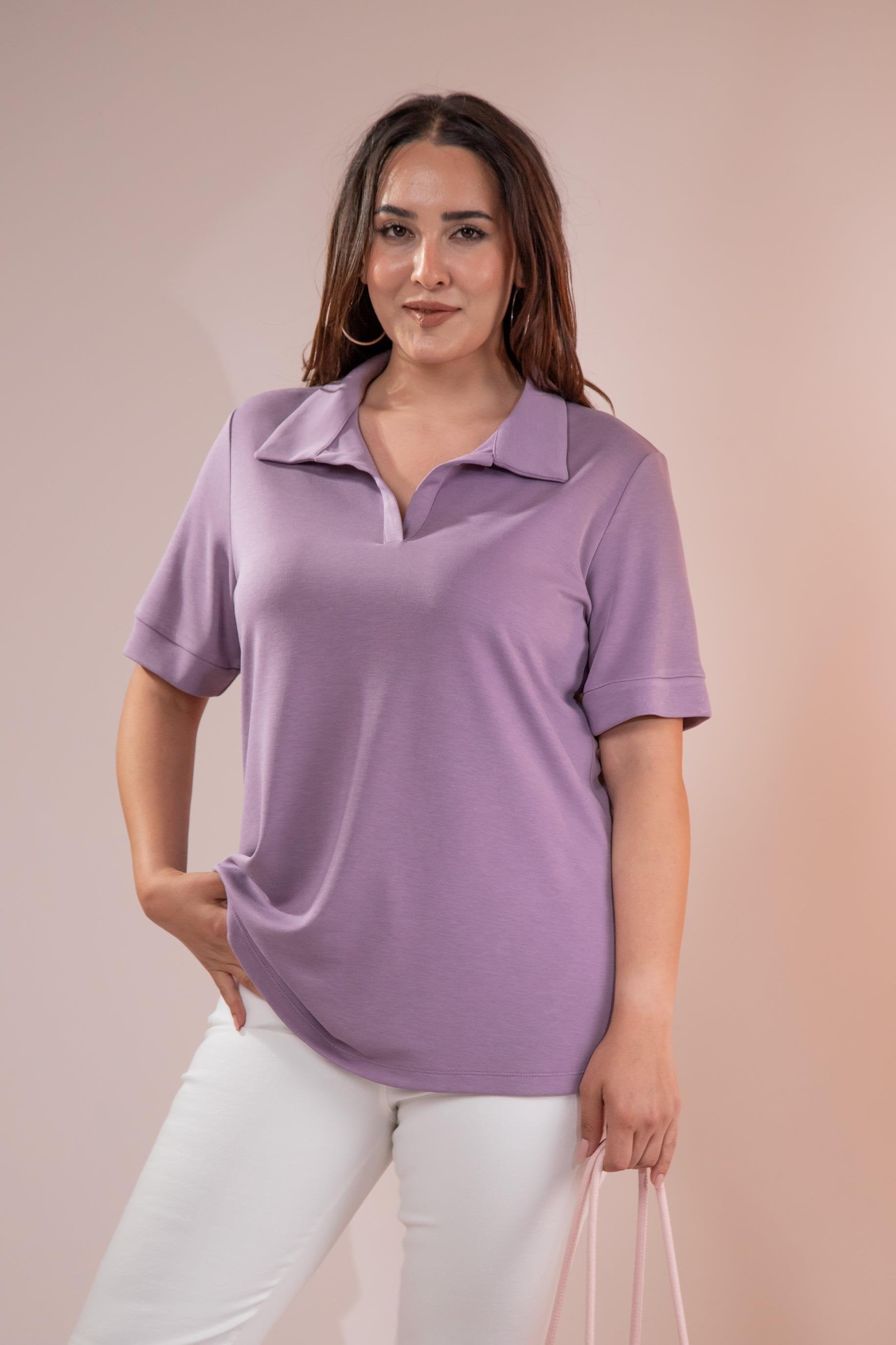 1112038 Plus Size, Shirt Collar Blouse, Lilac