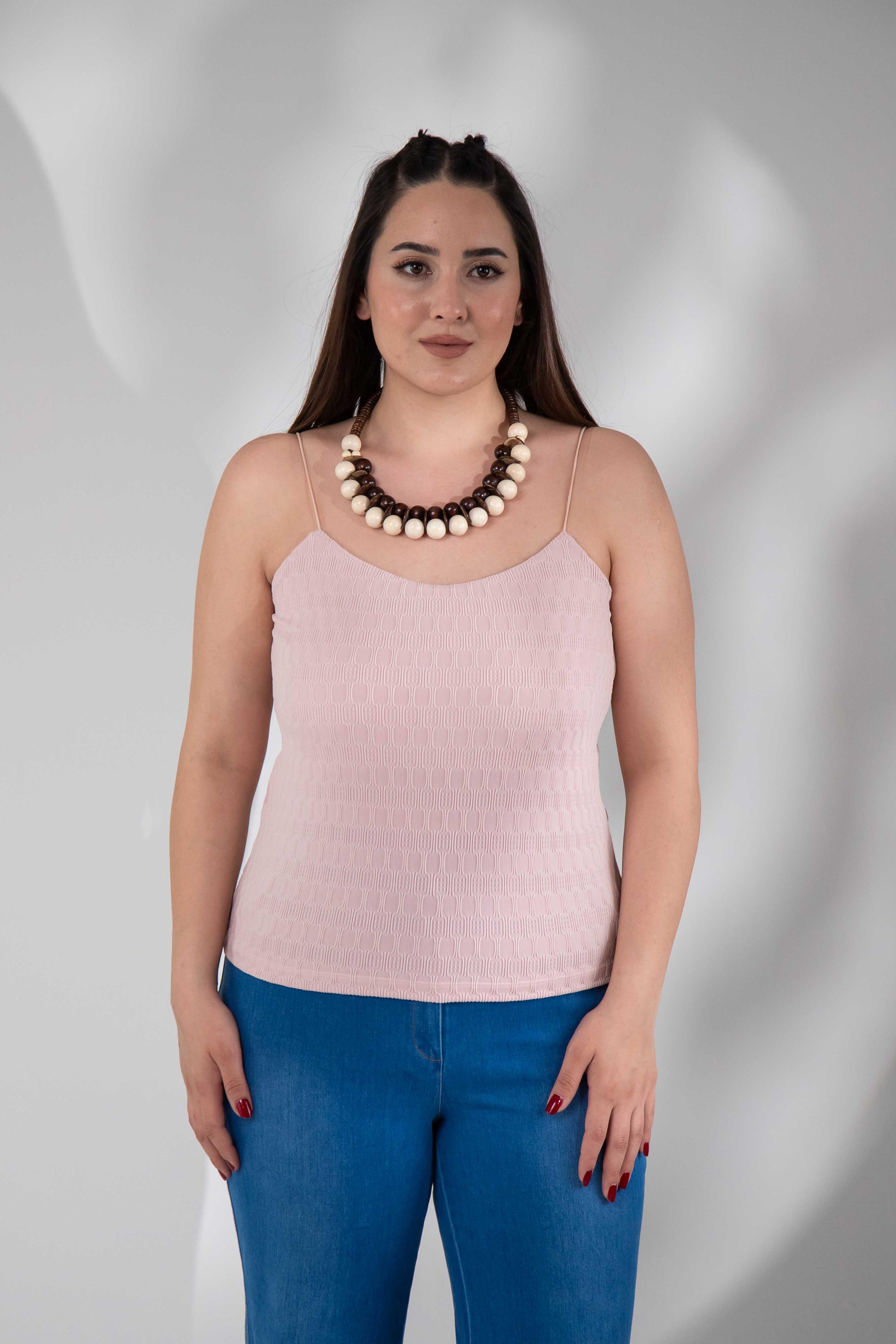roXLLen 1122557 Pembe Askılı Desenli Bluz