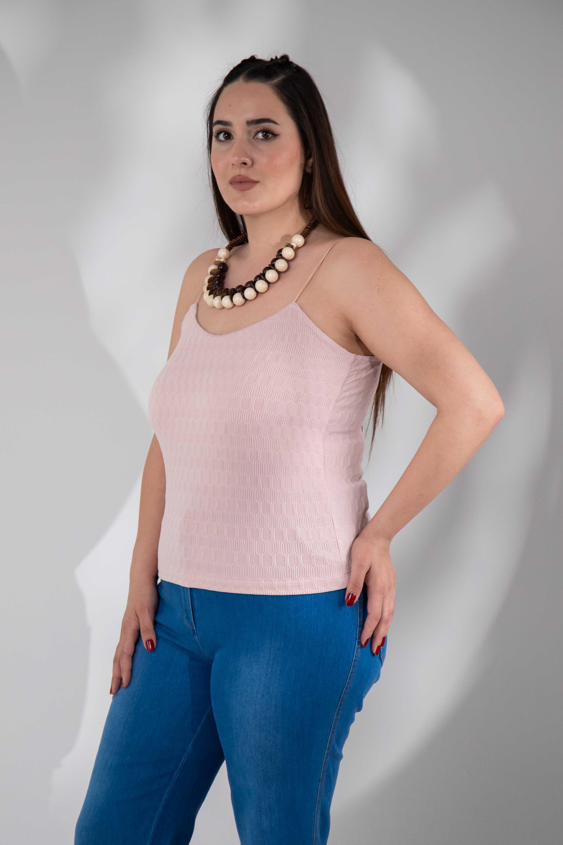roXLLen 1122557 Pembe Askılı Desenli Bluz