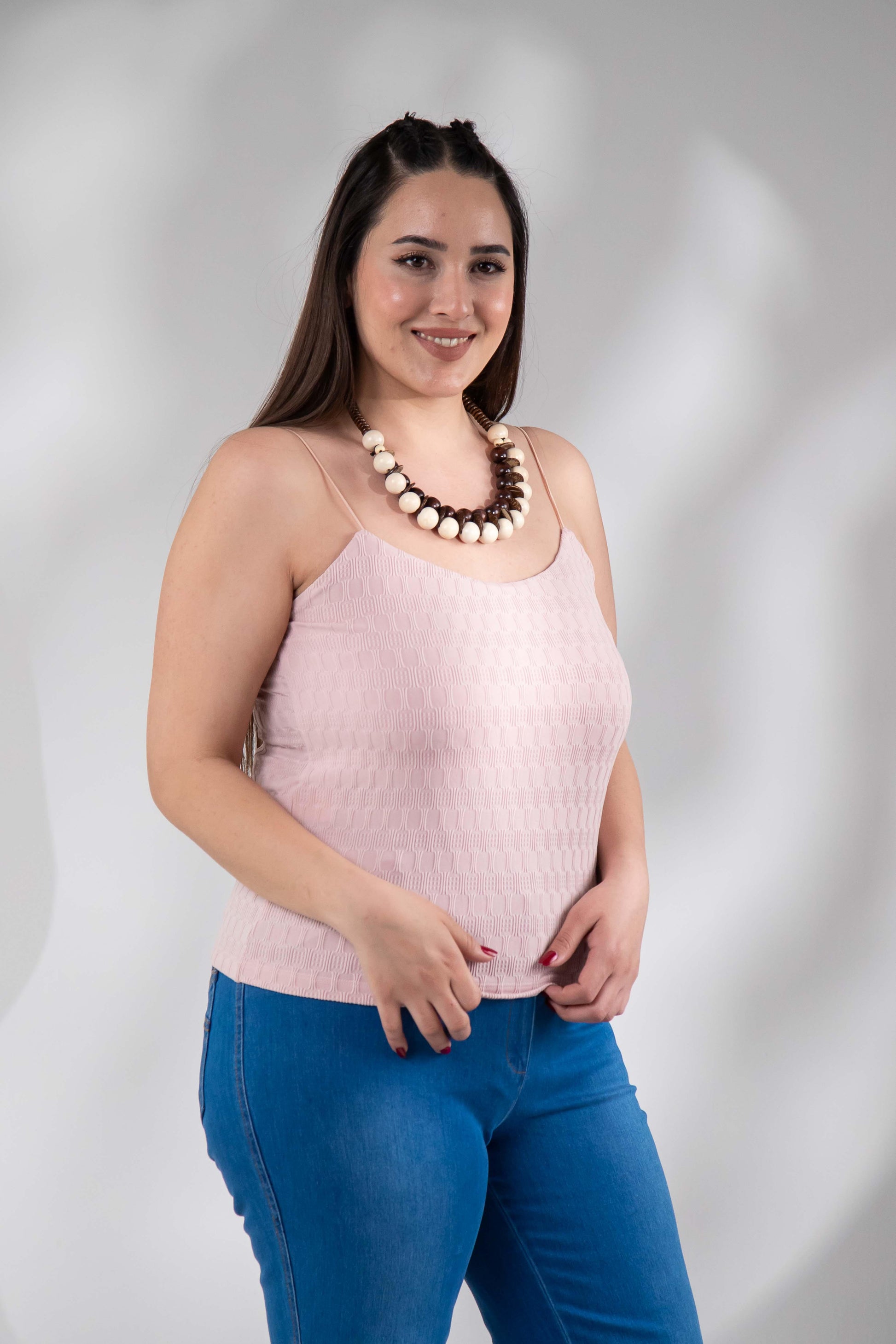 roXLLen 1122557 Pembe Askılı Desenli Bluz