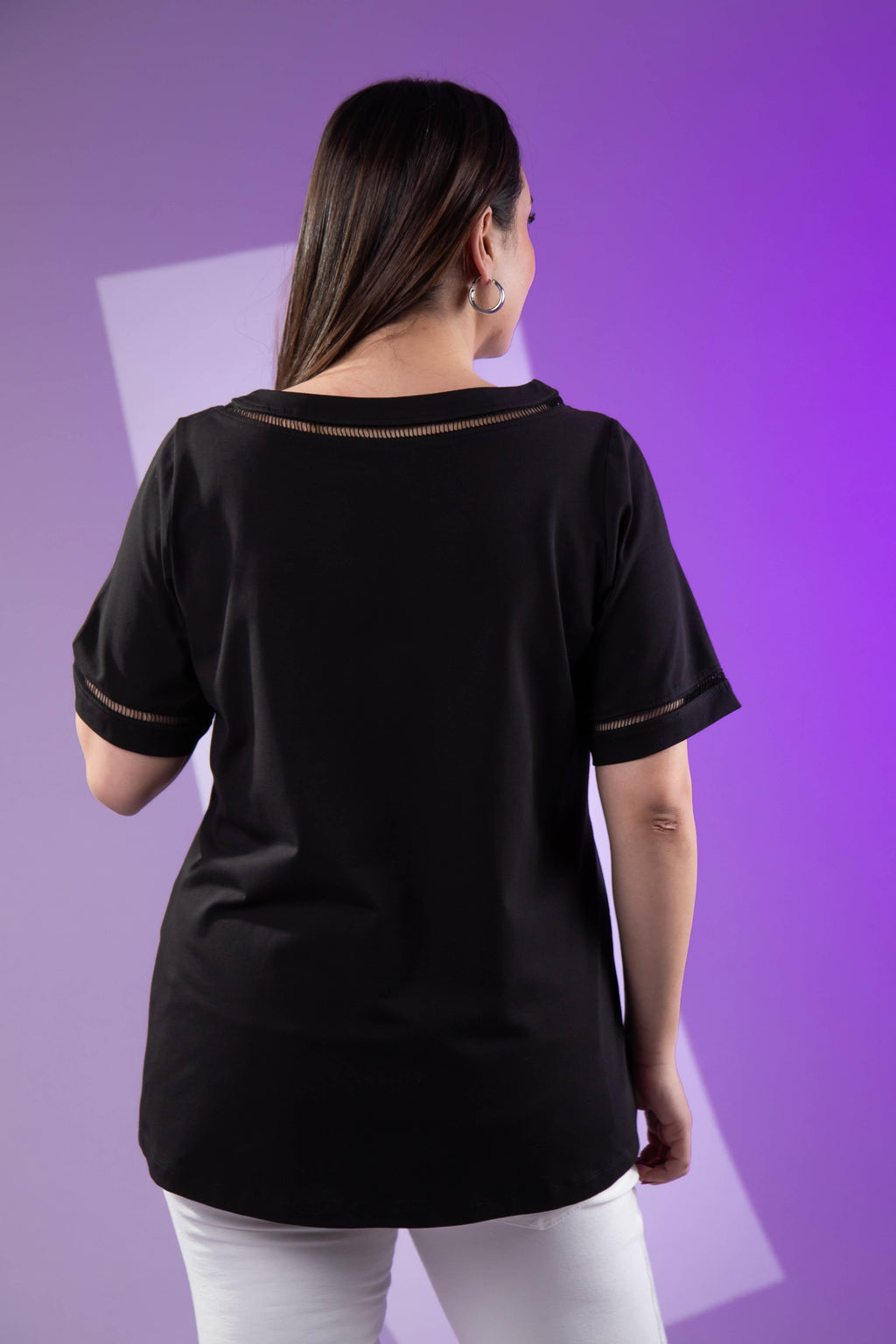 3330460 Şerit Detaylı Bluz Siyah