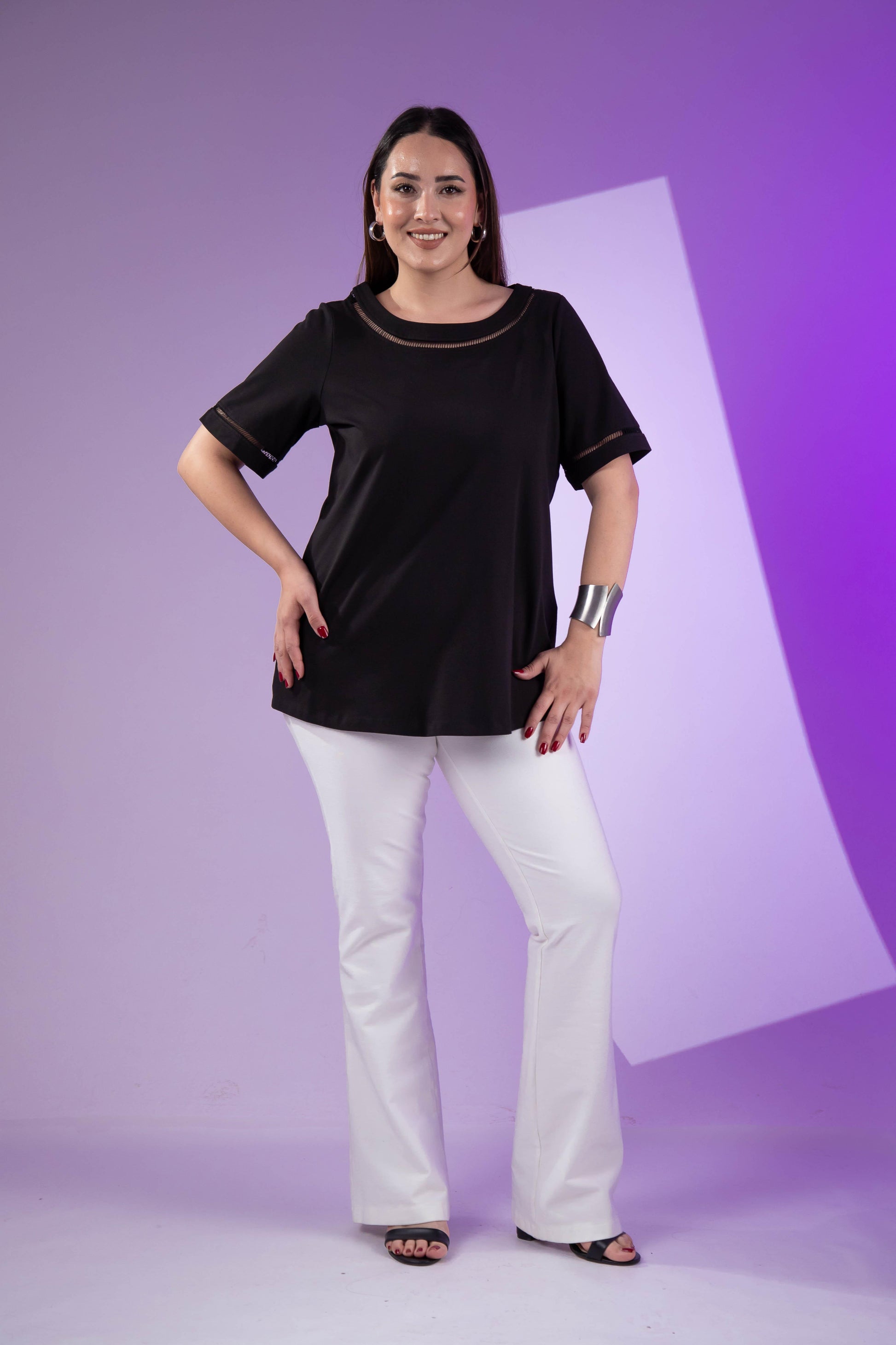 3330460 Şerit Detaylı Bluz Siyah